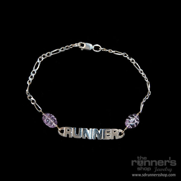 Silver "Runner" w/ Etched Amethyst and Silver Chain Anklet image 0