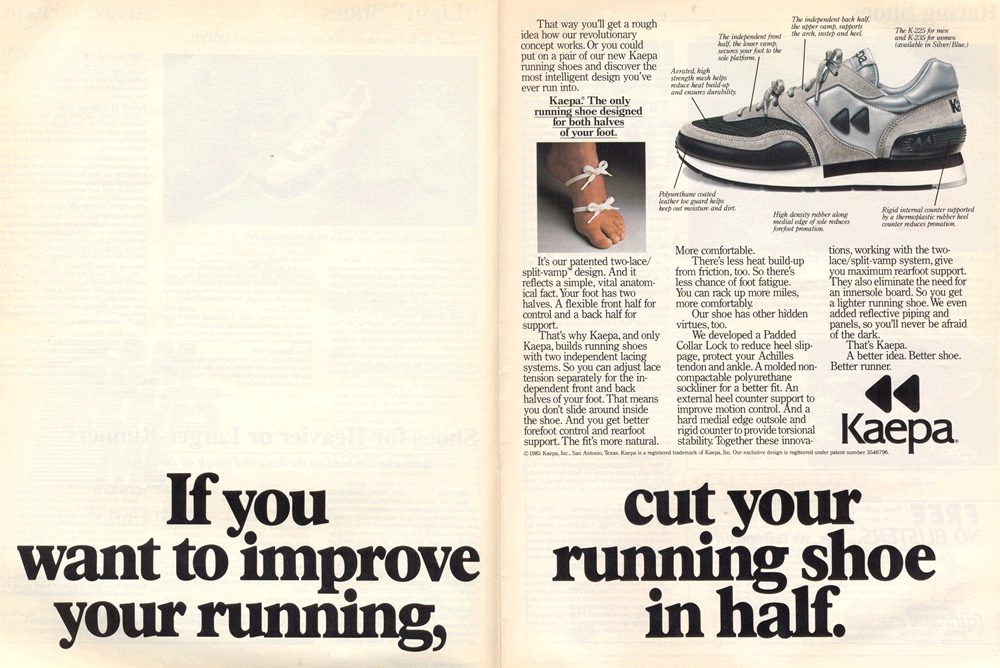 Retro Ad From October 1985, Kaepa Two-Lace System | The Runner's Shop